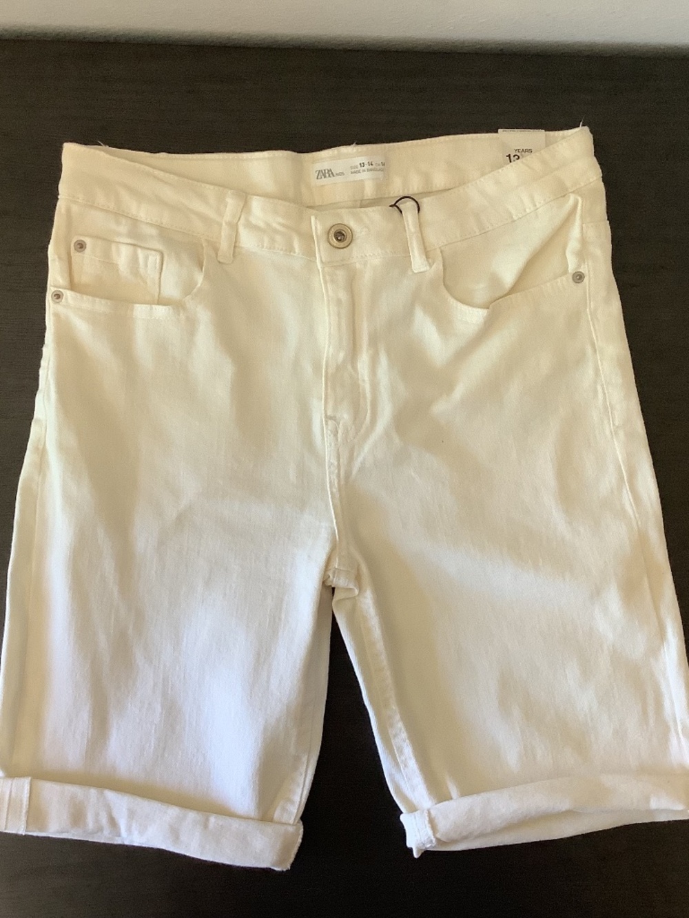 NWT ZARA Kids Cream DENIM BERMUDA SHORTS Adjustable Waist Size 13-14 Years